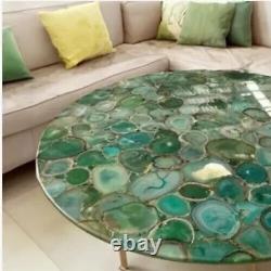 Round Green Agate Stone Coffee Table Counter Bar Table Patio Side Table Decor