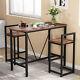 Rustic Wood Metal Breakfast Dining Table With 2 Chairs For Kitchen Home Bar Pub