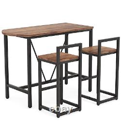 Rustic Wood Metal Breakfast Dining Table with 2 Chairs for Kitchen Home Bar Pub