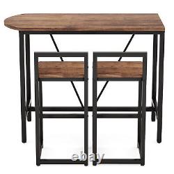 Rustic Wood Metal Breakfast Dining Table with 2 Chairs for Kitchen Home Bar Pub