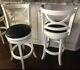 (set Of 2) Counter Height Bar Stools Swivel Chairs White 24h Upholstered Seats
