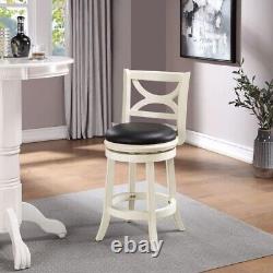 (Set of 2) Counter Height Bar Stools Swivel Chairs White 24H Upholstered Seats