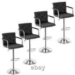 Set of 4 Bar Stools Adjustable Counter Height withBack Arms Swivel Leather Chairs