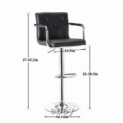 Set of 4 Bar Stools Adjustable Counter Height withBack Arms Swivel Leather Chairs