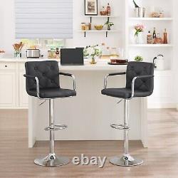 Set of 4 Bar Stools Adjustable Counter Height withBack Arms Swivel Leather Chairs