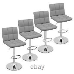 Set of 4 Counter Height Bar Chair Adjustable Swivel Bar Stool PU Leather Grey