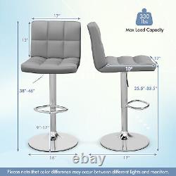 Set of 4 Counter Height Bar Chair Adjustable Swivel Bar Stool PU Leather Grey