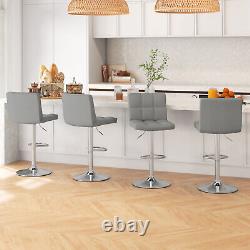 Set of 4 Counter Height Bar Chair Adjustable Swivel Bar Stool PU Leather Grey