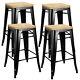 Set Of 4 Metal Counter Bar Stools Pub Industrial 26 Height With Wood Seat 330lb