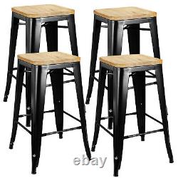 Set of 4 Metal Counter Bar Stools Pub Industrial 26 Height with Wood Seat 330LB