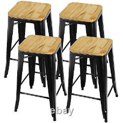 Set of 4 Metal Counter Bar Stools Pub Industrial 26 Height with Wood Seat 330LB