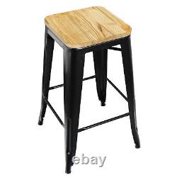 Set of 4 Metal Counter Bar Stools Pub Industrial 26 Height with Wood Seat 330LB