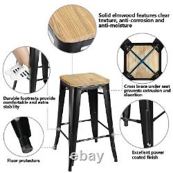 Set of 4 Metal Counter Bar Stools Pub Industrial 26 Height with Wood Seat 330LB