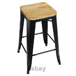 Set of 4 Metal Counter Bar Stools Pub Industrial 26 Height with Wood Seat 330LB