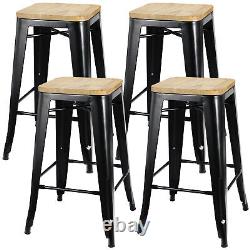 Set of 4 Metal Counter Bar Stools Pub Industrial 26 Height with Wood Seat 330LB