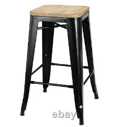 Set of 4 Metal Counter Bar Stools Pub Industrial 26 Height with Wood Seat 330LB