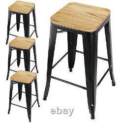 Set of 4 Metal Counter Bar Stools Pub Industrial 26 Height with Wood Seat 330LB