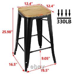 Set of 4 Metal Counter Bar Stools Pub Industrial 26 Height with Wood Seat 330LB