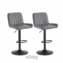 Set of Round White Bar Table & 2x Gray Faux Leather Bar Stools Height Adjustable