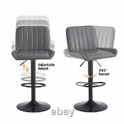 Set of Round White Bar Table & 2x Gray Faux Leather Bar Stools Height Adjustable