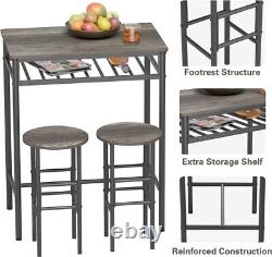 Simlife Kitchen Bar Table Dining Table Set for 2 Breakfast Table with Bar Stools