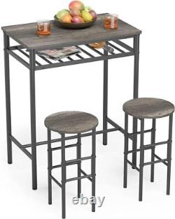 Simlife Kitchen Bar Table Dining Table Set for 2 Breakfast Table with Bar Stools