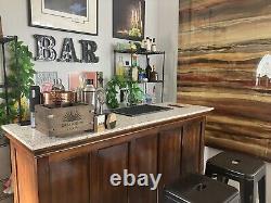 Solid Wood And Marble Home Bar