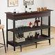 Tribesigns Industrial Home Bar Unit With Stemware Rack & Footrest, Mesh Bar Table