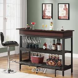 Tribesigns Industrial Home Bar Unit with Stemware Rack & Footrest, Mesh Bar Table