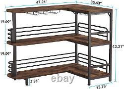 Tribesigns L-Shaped Home Bar Unit, 3 Tier Liquor Bar Table with Storage Shelves