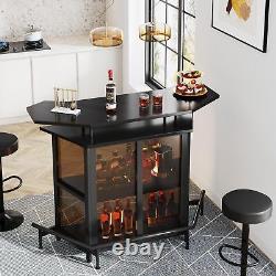 Tribesigns Modern Black Bar Table Cabinet Home Bar Unit with Glasses Holder