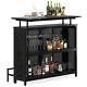 Versatile Wine Cabinet Home Kitchen Coffee Pub Table With Glass Holder & Shelves