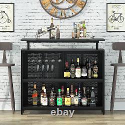 Versatile Wine Cabinet Home Kitchen Coffee Pub Table with Glass Holder & Shelves