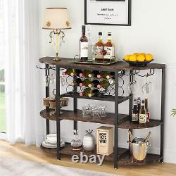 Versatile Wine Rack Table Freestanding Home Bar Cabinet with Wine & Glasses Holder