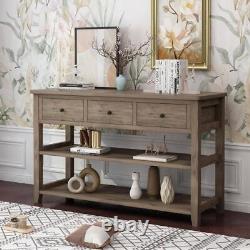 Winado Console Table 47.25 MDF With3-Drawers and 2 Shelves Washed Rectangle Grey
