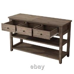 Winado Console Table 47.25 MDF With3-Drawers and 2 Shelves Washed Rectangle Grey