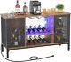 Wine Bar Cabinet With Led Light Power Outlets Industrial Home Coffee Bar Cabinet