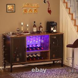 Wine Bar Cabinet with Led Light Power Outlets Industrial home Coffee Bar Cabinet