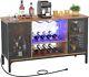 Wine Bar Cabinet With Led Lights And Power Outlets Industrial Coffee Bar Cabinet
