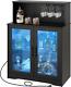Wine Bar Cabinet With Storage, Led Liquor Cabinet With Power Outlets, Coffee Bar
