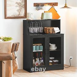 Wine Bar Cabinet with Storage, LED Liquor Cabinet with Power Outlets, Coffee Bar