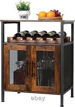 Wine Bar Rack Cabinet with Detachable Wine Rack, Coffee Bar Cabinet with Glass H