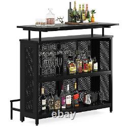 Wine Bar Table for Home Kitchen with Glass Holder and Shelves 47W19.7D41H