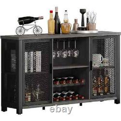 Wine Rack Table Display Cabinet Shelf Home Bar Organizer Dark Gray Modern Coffee