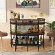 Wood & Metal Home Pub Bar Table With Glasses Holder, Kitchen Liquor Bar Table