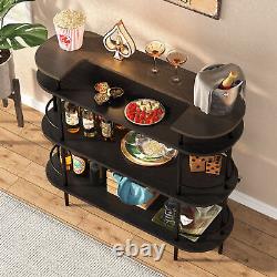 Wood & Metal Home Pub Bar Table with Glasses Holder, Kitchen Liquor Bar Table