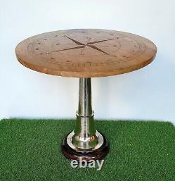 Wooden teak round coffee & tea table directional compass design bar & cafe decor