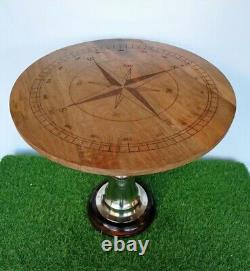 Wooden teak round coffee & tea table directional compass design bar & cafe decor