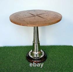 Wooden teak round coffee & tea table directional compass design bar & cafe decor