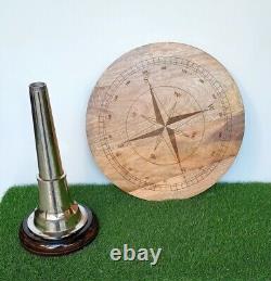 Wooden teak round coffee & tea table directional compass design bar & cafe decor